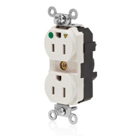 Leviton M8200-ILT Lev-Lok Hospital Grade Duplex Receptacle, 15 Amp, 125 Volt