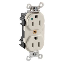 Leviton M8200-PLT Lev-Lok Extra Heavy Duty Hospital Grade Duplex Receptacle, 15 Amp, 125 Volt