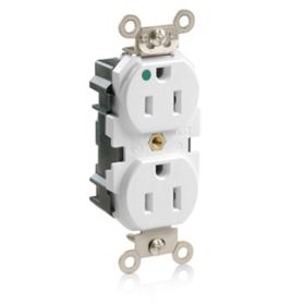 Leviton M8200-SGW Lev-Lok Hospital Grade Duplex Receptacle, 15 Amp, 125 Volt