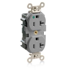 Leviton M8300-GY Lev-Lok Hospital Grade Duplex Receptacle, 20 Amp, 125 Volt