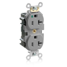 Leviton M8300-HGY Lev-Lok Hospital Grade Duplex Receptacle, 20 Amp, 125 Volt