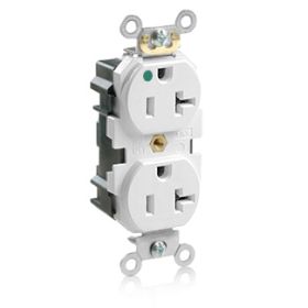Leviton M8300-HW Lev-Lok Hospital Grade Duplex Receptacle, 20 Amp, 125 Volt
