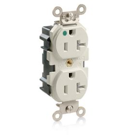 Leviton M8300-SGT Lev-Lok Hospital Grade Tamper Resistant Duplex Receptacle, 20 Amp, 125 Volt