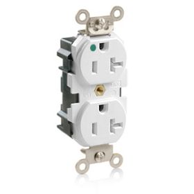 Leviton M8300-SGW Lev-Lok Hospital Grade Tamper Resistant Duplex Receptacle, 20 Amp, 125 Volt