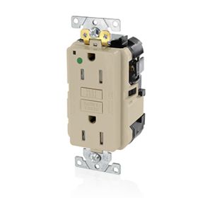 Leviton MGFT1-HGI Self-Test GFCI Receptacle, Lev-Lok, 15 Amp, 125 VAC, 5-15R NEMA