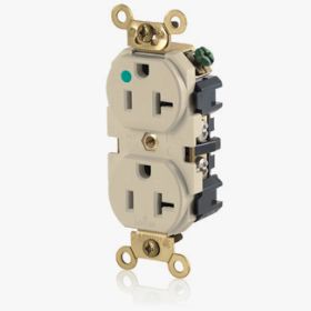 Leviton MRI83-I Hospital Grade Flat Faced Duplex Receptacle, 20 Amp, 125 Volt