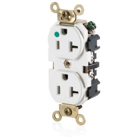 Leviton MRI83-W Hospital Grade Flat Faced Duplex Receptacle, 20 Amp, 125 Volt