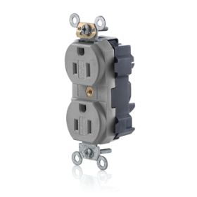 Leviton MT562-SGY Lev-Lok Commercial Grade Tamper Resistant Duplex Receptacle, 15 Amp, 125 Volt