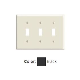 Leviton PJ3-E Switch Wallplate, Midway Size, Gang 3, Black