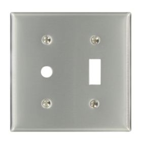 Leviton S112-N Combination Wallplate, Standard Size, Gang 2, Brushed Stainless Steel