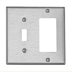 Leviton S126 Combination Wallplate, Standard Size, Gang 2, Stainless Steel