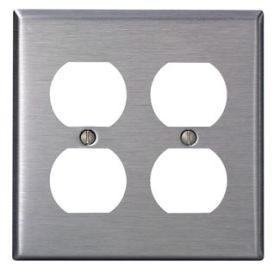 Leviton SSJ82-40 Receptacle Wallplate, Midway Size, Gang 2, Stainless Steel