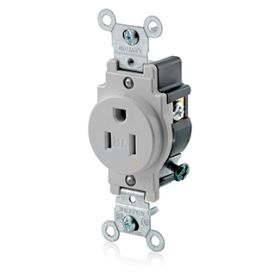 Leviton T5015-GY Commercial Grade Tamper-Resistant Single Receptacle, 15 Amp, 125 Volt