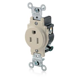 Leviton T5015-I Commercial Grade Tamper-Resistant Single Receptacle, 15 Amp, 125 Volt