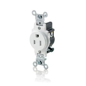 Leviton T5015-W Commercial Grade Tamper-Resistant Single Receptacle, 15 Amp, 125 Volt