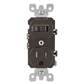 Leviton T5225 Tamper Resistant, Duplex Style Single-Pole/5-15R AC Combination Switch, 15 Amp, 120 Volt, Brown