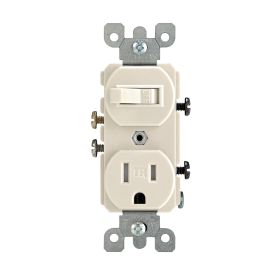 Leviton T5225-T Tamper Resistant, Duplex Style Single-Pole/5-15R AC Combination Switch, 15 Amp, 120 Volt, Light Almond