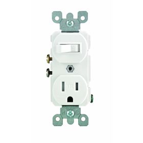 Leviton T5225-W Tamper Resistant, Duplex Style Single-Pole/5-15R AC Combination Switch, 15 Amp, 120 Volt, White