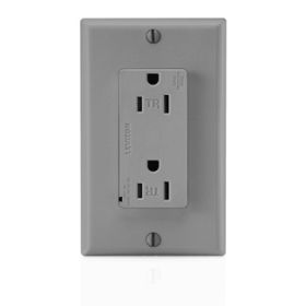 Leviton T5280-GY Surge Protector Receptacle, 15 Amp, 125 Volt, 5-15R NEMA, Gray