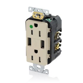 Leviton T5632-HGI USB Charger/Duplex Tamper-Resistant Receptacle, Hospital Grade, 3.6/15 Amp, 125 Volt, Ivory