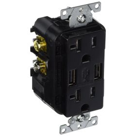 Leviton T5832-E USB Charger/Duplex Tamper-Resistant Receptacle, 3.6/20 Amp, 125 Volt, NEMA 5-20R, Black