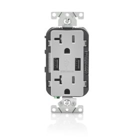 Leviton T5832-GY USB Charger/Duplex Tamper-Resistant Receptacle, 3.6/20 Amp, 125 Volt, NEMA 5-20R, Gray