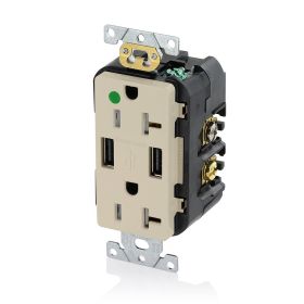 Leviton T5832-HGI USB Charger/Duplex Tamper-Resistant Receptacle, Hospital Grade, 3.6/20 Amp, 125 Volt, Ivory