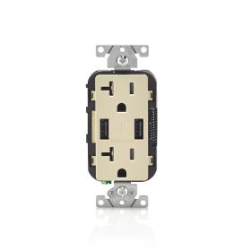 Leviton T5832-I USB Charger/Duplex Tamper-Resistant Receptacle, 3.6/20 Amp, 125 Volt, NEMA 5-20R, Ivory