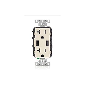Leviton T5832-T USB Charger/Duplex Tamper-Resistant Receptacle, 3.6/20 Amp, 125 Volt, NEMA 5-20R, Light Almond