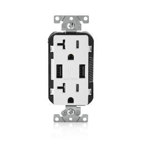 Leviton T5832-W USB Charger/Duplex Tamper-Resistant Receptacle, 3.6/20 Amp, 125 Volt, NEMA 5-20R, White