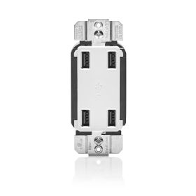 Leviton USB4P-W 4-Port USB Charging Receptacle, 4.2 Amp, 125 Volt, 25 Watt, White