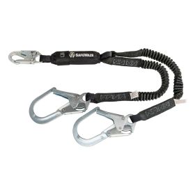 Safewaze FS576 PRO 6' Stretch Energy Absorbing Lanyard: Dual Leg, Rebar Hooks