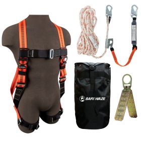 Safewaze FS-ROOF-E-BP V-Line Bag Roof Kit: FS99280-E Harness, 018-7005 VLL, FS870 Anchor, FS8185 Bag