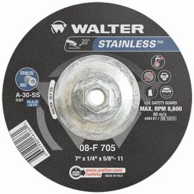 Walter 08F705 1/4'' Stainless Grinding Wheel 7"x 1/4"x 5/8-11 Type 27 10Bx